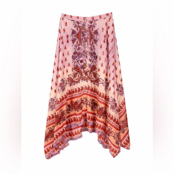 Angie Dresses & Skirts - Angie Boho Paisley Midi Skirt Pink Rayon Hanky Hem‎ Festival Y2K Chic- Large